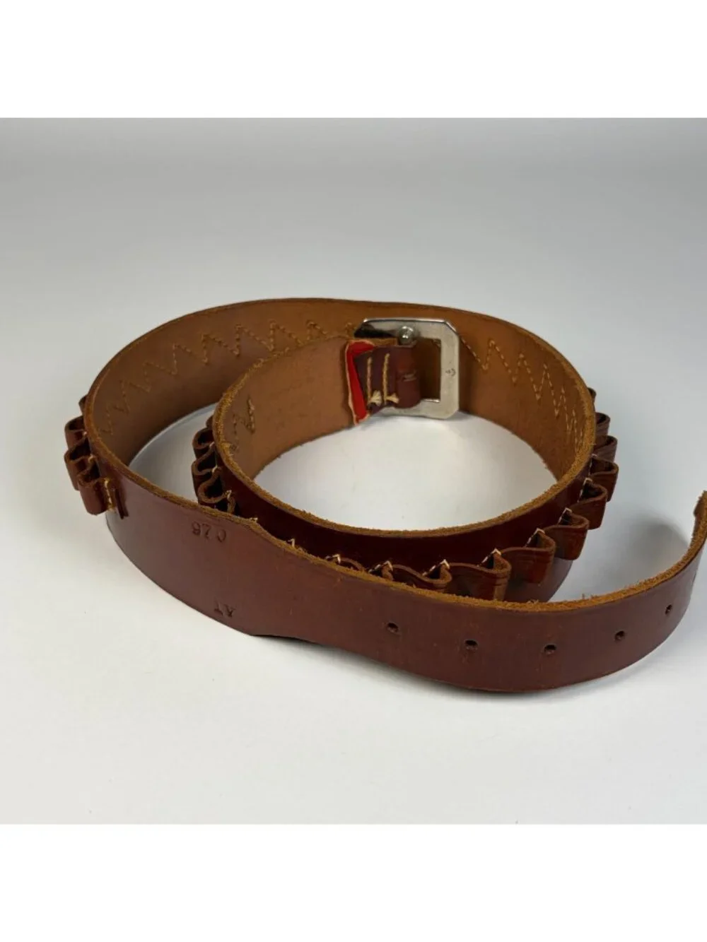 Vintage Red Head Leather Ammo Belt 35 Cartridge Loops North & Judd Buckle Vtg